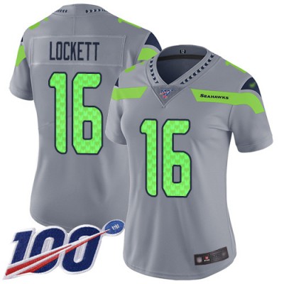 Nike Seattle Seahawks #16 Tyler Lockett Silver Women's Stitched NFL Limited Inverted Legend 100th Season Jersey